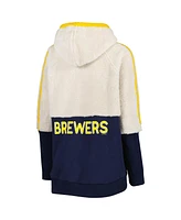 Women's G-iii 4Her by Carl Banks Oatmeal, Navy Milwaukee Brewers Shuffle It Raglan Full-Zip Hoodie