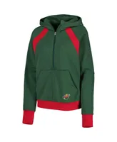 Women's Starter Green Minnesota Wild Wishbone Half-Zip Hoodie