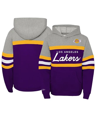 Big Boys Mitchell & Ness Heather Gray, Purple Los Angeles Lakers Hardwood Classics Head Coach Pullover Hoodie