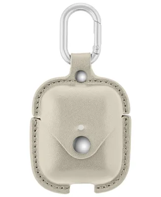 WITHit Gray Leather Apple AirPods Case with Silver-Tone Snap Closure and Carabiner Clip - Gray