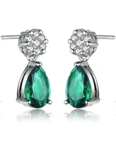 Genevive Sterling Silver Green Cubic Zirconia Pear Teardrop Earrings