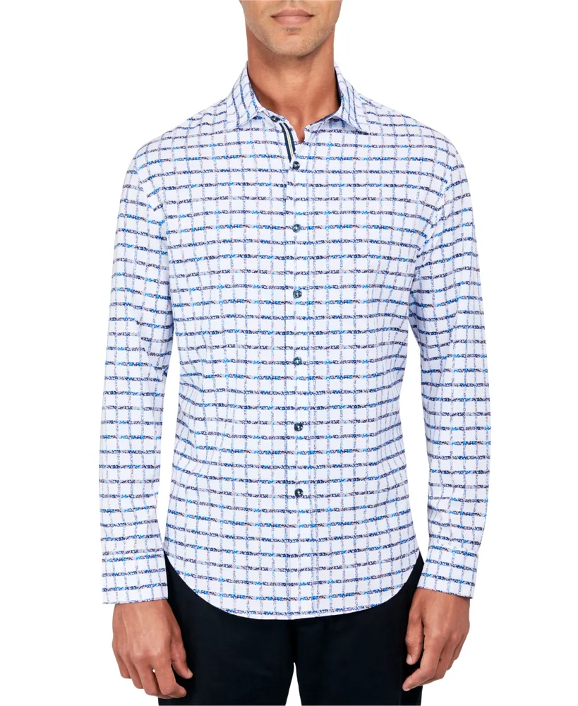 Society Of Threads Men's Regular-Fit Non-Iron Performance Stretch Floral Grid-Print Button-Down Shirt