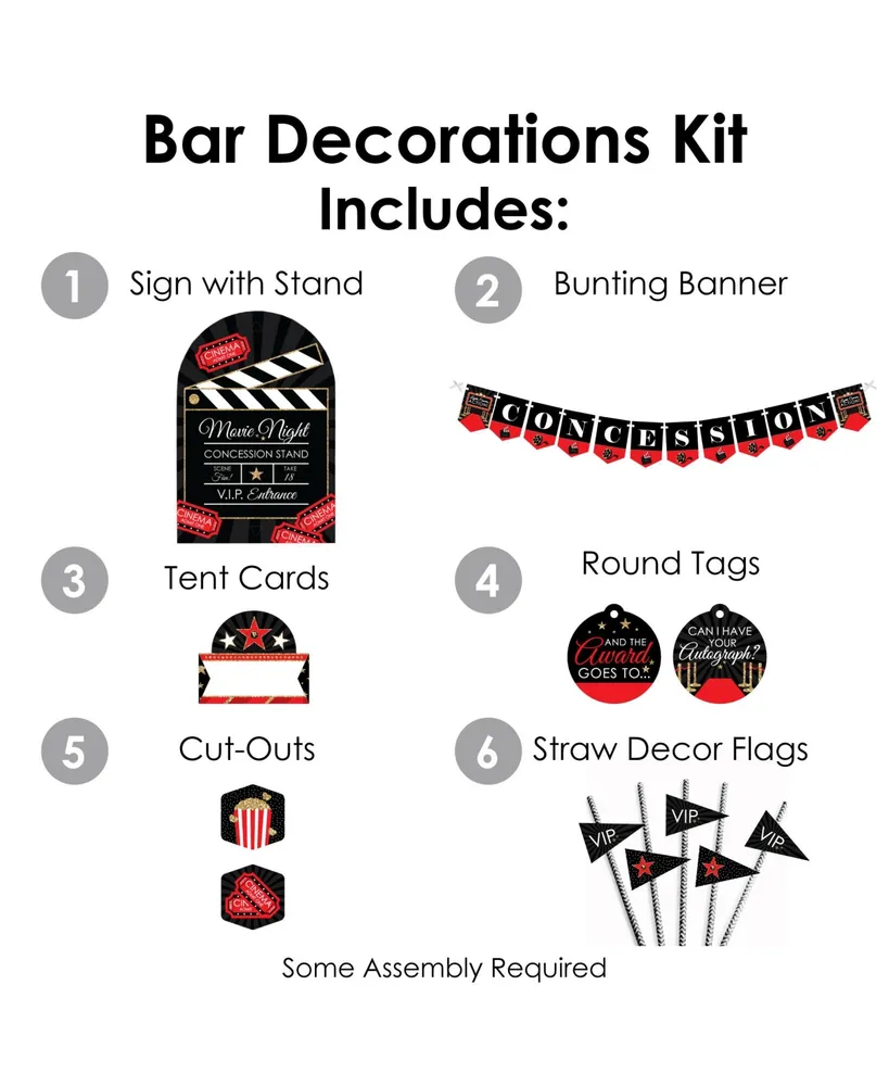 Red Carpet Hollywood Movie Night Concession Signs Snack Bar Decorations Kit 50Pc