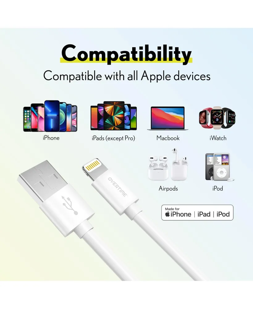 Overtime Apple MFi Certified iPhone 11/Xr/Se/10/8 1ft Charging Cable | Usb to Lightning Cable for iPhone