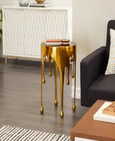Rosemary Lane Aluminum Drip Accent Table with Melting Design and Shaded Glass Top, 16" x 16" x 25"