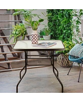 32'' Patio Square Table Tempered Glass Steel Frame Outdoor Pool Yard Garden