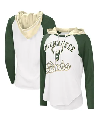 Women's G-iii 4Her by Carl Banks White Milwaukee Bucks Mvp Raglan Hoodie Long Sleeve T-shirt
