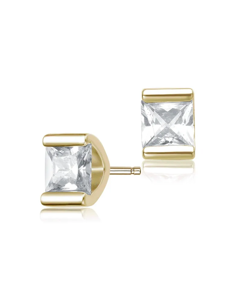 Genevive Sterling Silver Clear Cubic Zirconia Stud Earrings