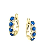 Genevive Sterling Silver 14K Gold Plated Cubic Zirconia Oblong Hoop Spring Lock Earrings.