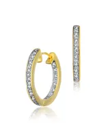 Genevive Sterling Silver Cubic Zirconia Round Huggie Shape Hoop Earring