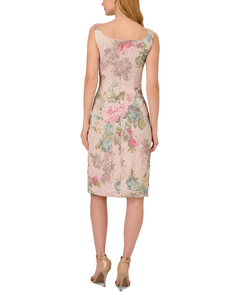 Adrianna Papell Women's Floral-Print Textured Square-Neck Sheath Dress