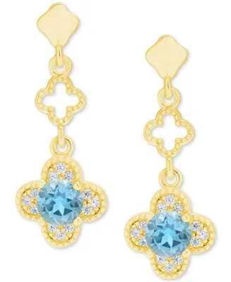 Lab-Grown Aquamarine (7/8 ct. t.w.) & Lab-Grown White Sapphire (1/4 ct. t.w.) Quatrefoil Drop Earrings in 14k Gold-Plated Sterling Silver