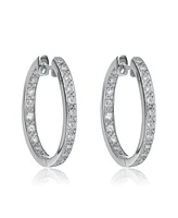 Genevive Sterling Silver Cubic Zirconia Round Huggie Shape Hoop Earring