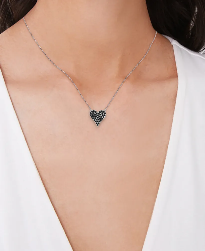 Lab-Grown Black Spinel Heart Cluster 18" Pendant Necklace (3/4 ct. t.w.) in Sterling Silver (Also in Lab-Grown Red Spinel)