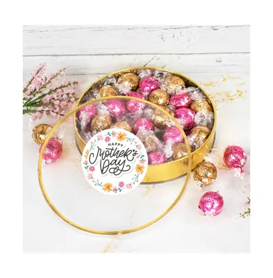 Mother's Day Candy Gift Tin with Chocolate Lindor Truffles by Lindt Large Plastic Tin with Sticker - Floral - By Just Candy - Assorted pre