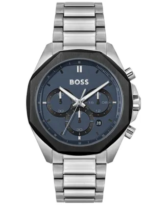 Hugo Boss Men's Cloud Quartz Chronograph Silver-Tone Stainless Steel Watch 43mm - Silver
