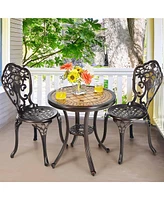 Costway 3PCS Patio Bistro Set Round Table Chairs All Weather Cast Aluminum Yard