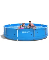 Costway Round Above Ground Swimming Pool Patio Frame W/ Cover Iron