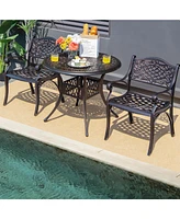 Costway 2PCS Patio Dining Bistro Chair All Weather Cast Aluminum Armrest Garden