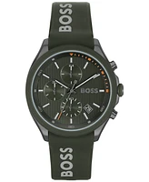 Hugo Boss Men's Velocity Quartz Fashion Chronograph Green Silicone Strap Watch 44mm