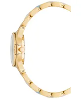 Anne Klein Women's Three Hand Quartz Gold-tone Alloy and Light Blue Marbled Acrylic Link Bracelet Watch, 30mm - Rose Gold