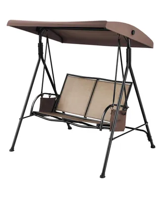 Costway 2 Seat Patio Porch Swing with Adjustable Canopy Storage Pockets