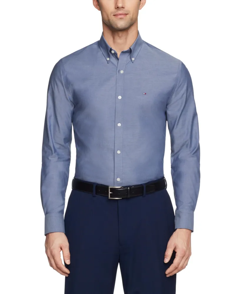 Tommy Hilfiger Men's Flex Slim Fit Wrinkle Free Stretch Pinpoint Oxford Dress Shirt