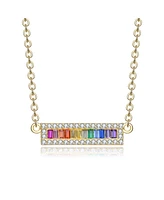 Genevive Sterling Silver Rainbow Cubic Zirconia Short Bar Pendant Necklace