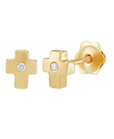 Children's Diamond Accent Cross Earrings in 14k Yellow Gold