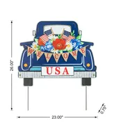 Glitzhome 26" H Patriotic, Americana Metal Truck Yard Stake or Wall Decor or Standing Decor