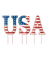 Glitzhome 45" L Patriotic, Americana Usa Yard Stake or Standing Decor or Wall Decor, Set of 3