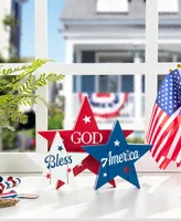 Glitzhome 11" Wooden Patriotic, Americana Stars Table Decor