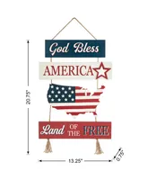 Glitzhome 20.75" H Patriotic, Americana Word Sign Door Hanger