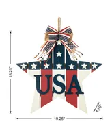 Glitzhome 19.25" L Patriotic, Americana Wooden Star Door Hanger