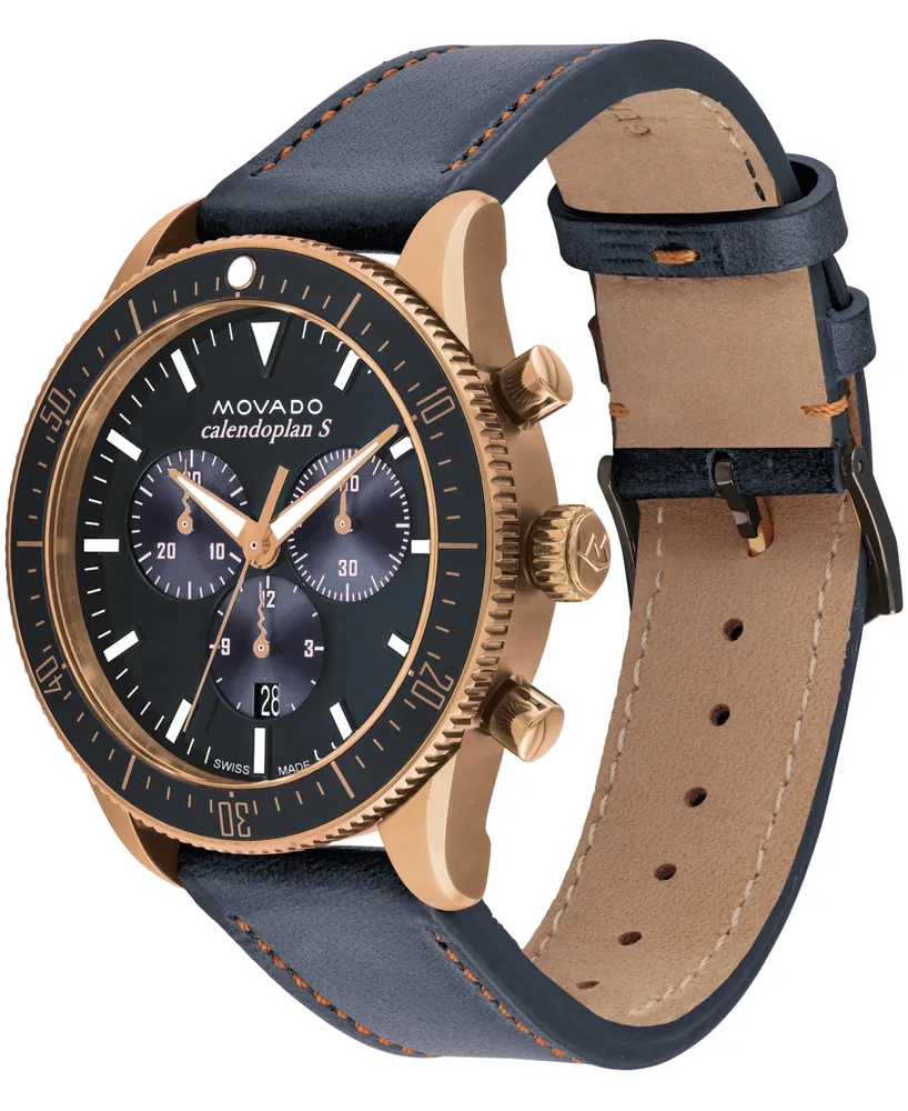 Movado Men's Calendoplan S Swiss Quartz Chronograph Gray Leather Strap Watch 42mm
