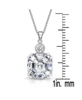 Genevive Cubic Zirconia Sterling Silver White Gold Plating Fine Square Pendant