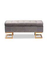 Baxton Studio Ellery Luxe and Glam Velvet Fabric Upholstered Finished Metal Storage Ottoman