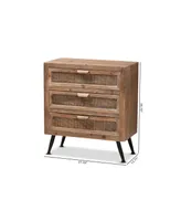 Baxton Studio Calida Mid-Century Modern 30.7" Whitewashed Finished Wood and Rattan 3-Drawer Storage Cabinet