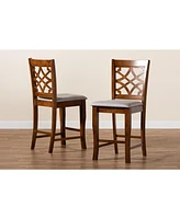 Baxton Studio Nisa Modern and Contemporary 2-Piece Fabric Upholstered and Finished Wood 2-Piece Counter Stool Set