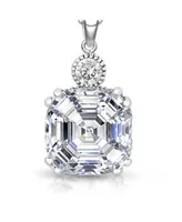 Genevive Cubic Zirconia Sterling Silver White Gold Plating Fine Square Pendant