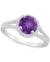 Amethyst (1-1/4 ct. t.w.) & Diamond (1/4 Halo Split Shank Ring Sterling Silver (Also Citrine, Garnet, Peridot, Blue Topaz)