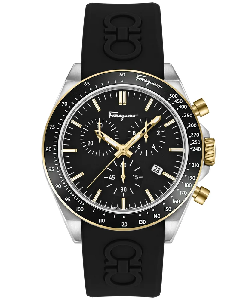 Salvatore Ferragamo Men's Swiss Chronograph Urban Black Silicone Strap Watch 43mm