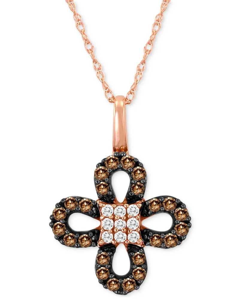 Le Vian Chocolate Diamond (1/4 ct. t.w.) & Vanilla Diamond (1/20 ct. t.w.) Clover 18" Pendant Necklace in 14k Rose Gold