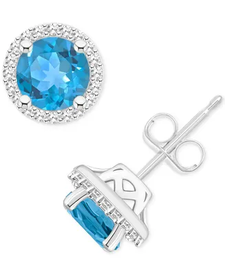 Amethyst (1-1/2 ct. t.w.) & Diamond (1/5 Halo Stud Earrings Sterling Silver (Also Citrine, Garnet, Peridot, Blue Topaz)
