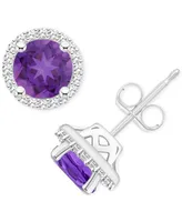 Amethyst (1-1/2 ct. t.w.) & Diamond (1/5 Halo Stud Earrings Sterling Silver (Also Citrine, Garnet, Peridot, Blue Topaz)