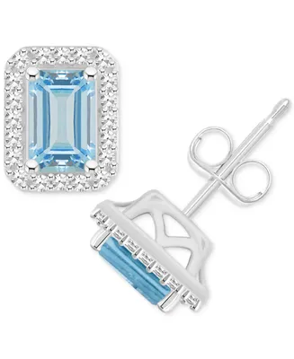 Aquamarine (1 ct. t.w.) & Diamond (1/5 Stud Earrings Sterling Silver (Also Opal)