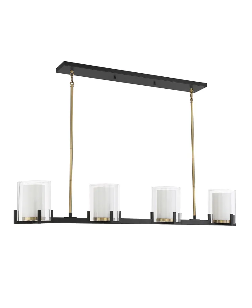 Savoy House Eaton 4-Light Linear Chandelier in Matte Black with Warm Brass Accents