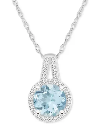 Aquamarine (1-1/4 ct. t.w.) & Diamond (1/6 ct. t.w.) Halo 18" Pendant Necklace in Sterling Silver