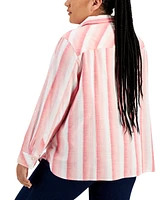 Tommy Hilfiger Plus Cotton Button-Front Roll-Tab Shirt