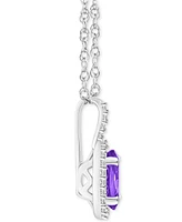 Amethyst (1-1/5 ct. t.w.) & Diamond (1/6 Oval Halo 18" Pendant Necklace Sterling Silver (Also Citrine, Garnet, Peridot, Blue Topaz)